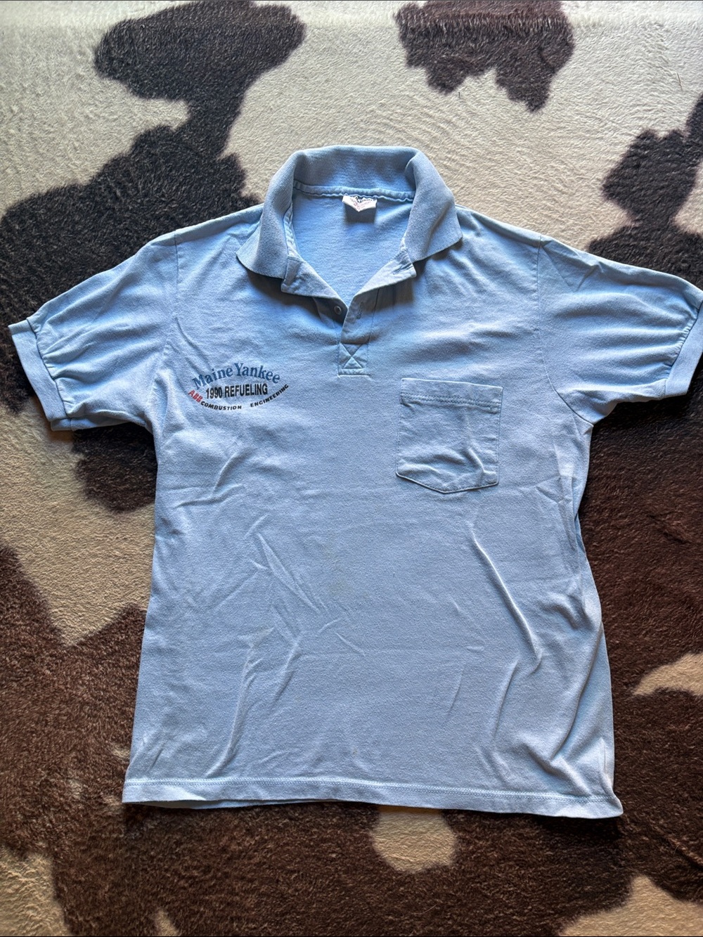 Vintage Maine Light Blue Men's Polo Shirt with Pocket